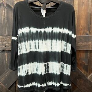 Sunday Tie Dye Striped Top XL Relaxed Neutral 3/4 Sleeve Soft Casual Boho Grunge